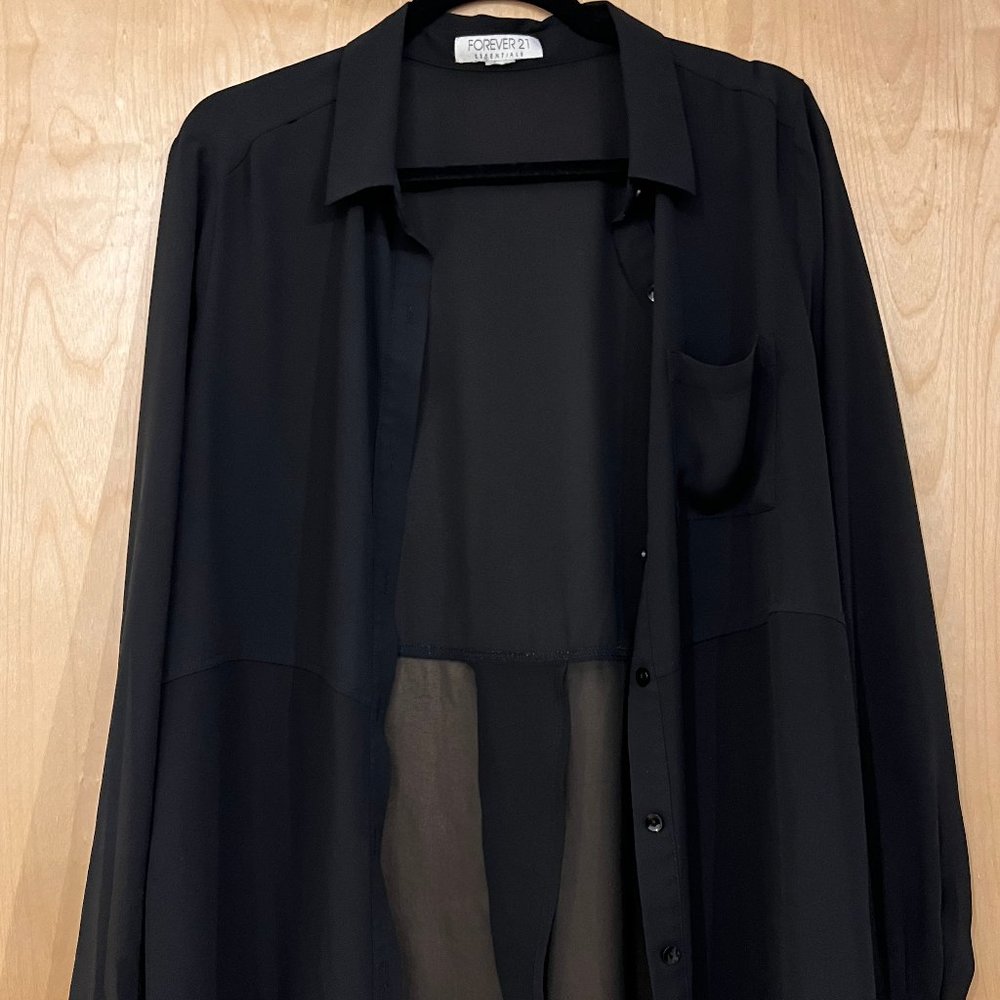 Forever 21 - Women's Black Sheer Button Down Size 8/10